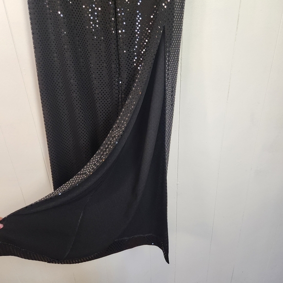 Vintage Joseph Ribkoff 1990s Black Glitter Wide Leg Flare High Rise Pants size 6 - Picture 2 of 11